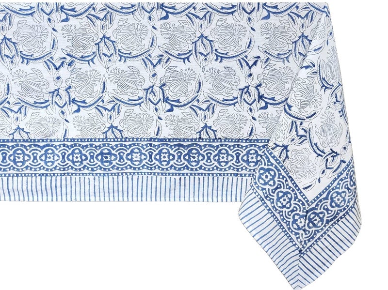 ATOSII Santorini 100% Cotton Fall Tablecloth, Handblock Print Blue Square Table Cloth for Kitchen I Dining Table Linen I Parties Wedding Christmas Thanksgiving I Fall Decor 60 X 60 Inches - Image 1